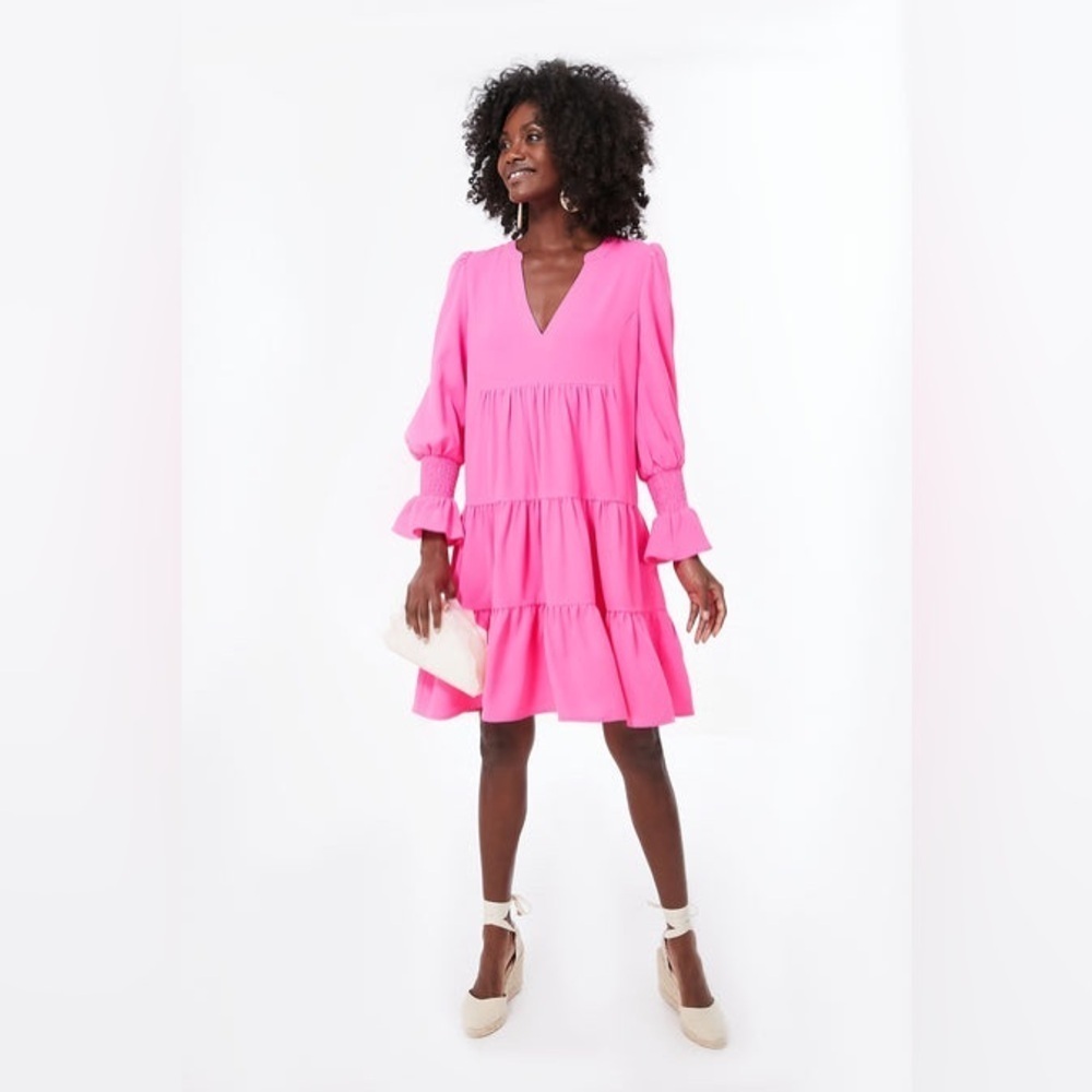 Pomander Place Kenzo Dress NWT XS Hot Pink Tiered Mini Crepe Tuckernuck - Picture 10 of 15